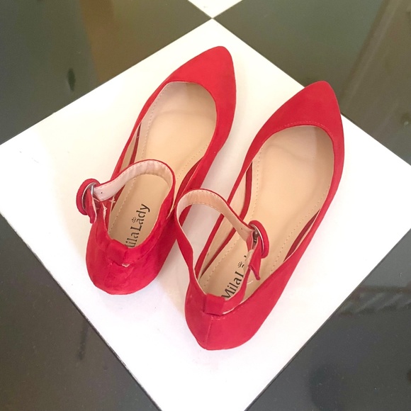Mila Lady Shoes Mila Lady New Red Flats With Ankle Strap Size 75